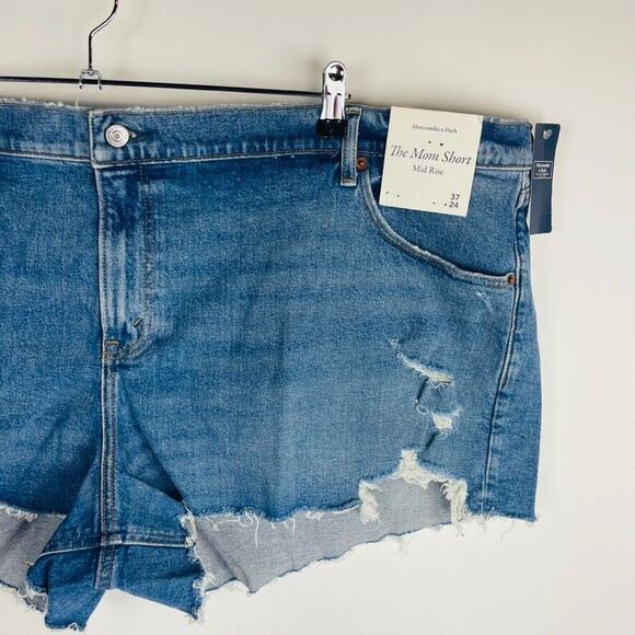 New Abercrombie & Fitch Womans Sz 37 24 Plus Shorts Mid Rise Distressed Mom NWT - Picture 5 of 10